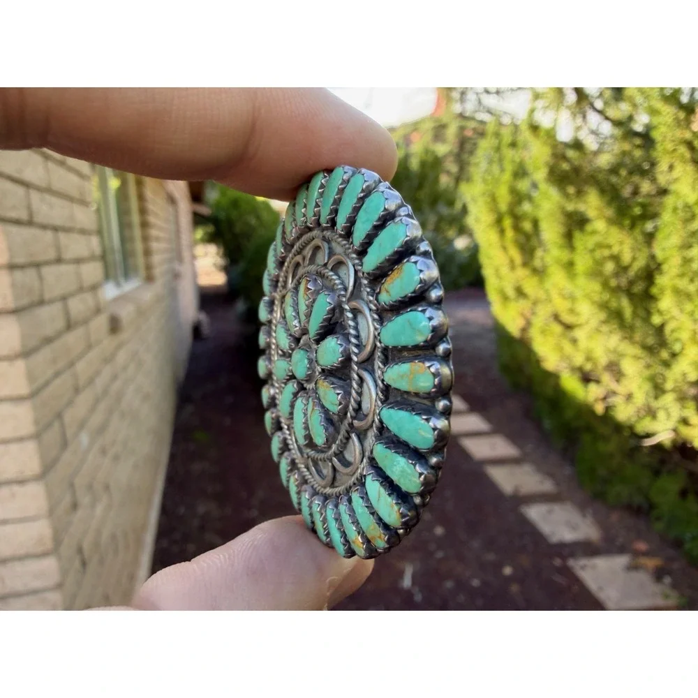 Larry Moses Begay Navajo‎ Sterling Silver Blue Green Cluster Turqiouse Pendant